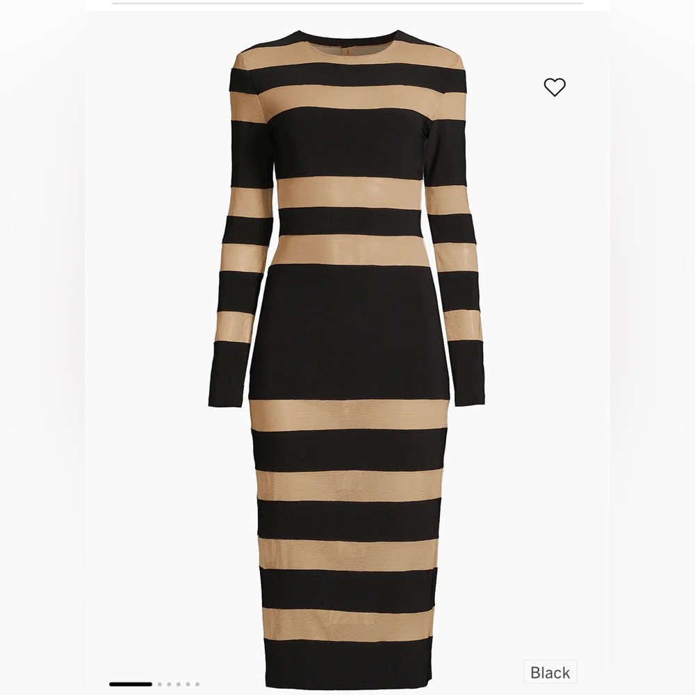 NWT Norma Kamali Semi-Sheer Striped Spliced Illusion Midi Dress - Medium